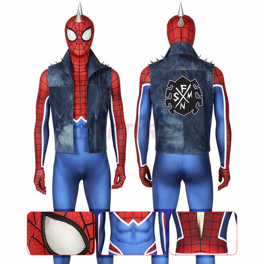 Punk-Rock Spiderman Cosplay Costume Hobart Brown Jumpsuit With Vest