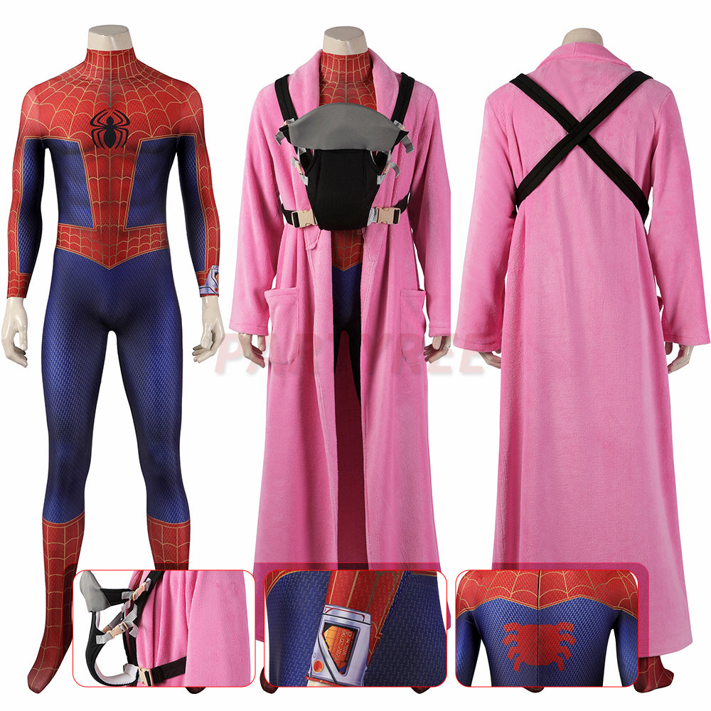 Spider-Man Across The Spider-Verse Peter Parker Cosplay Jumpsuit With Long Coat
