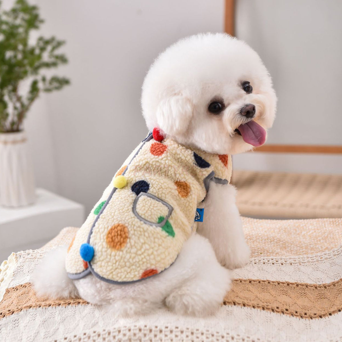 Dog Vest Warm Outfit With Polka Dots