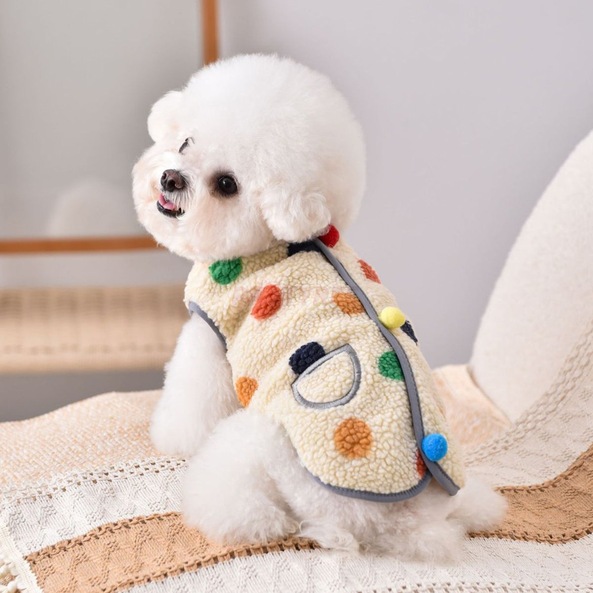 Dog Vest Warm Outfit With Polka Dots