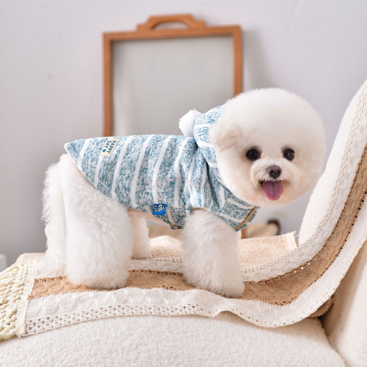 Hooded Striped Knit Dog Coat