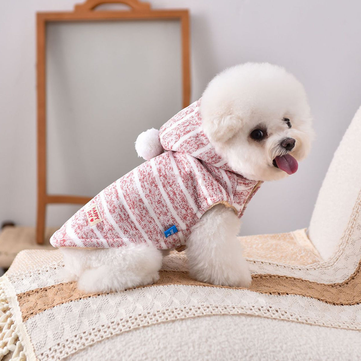 Hooded Striped Knit Dog Coat