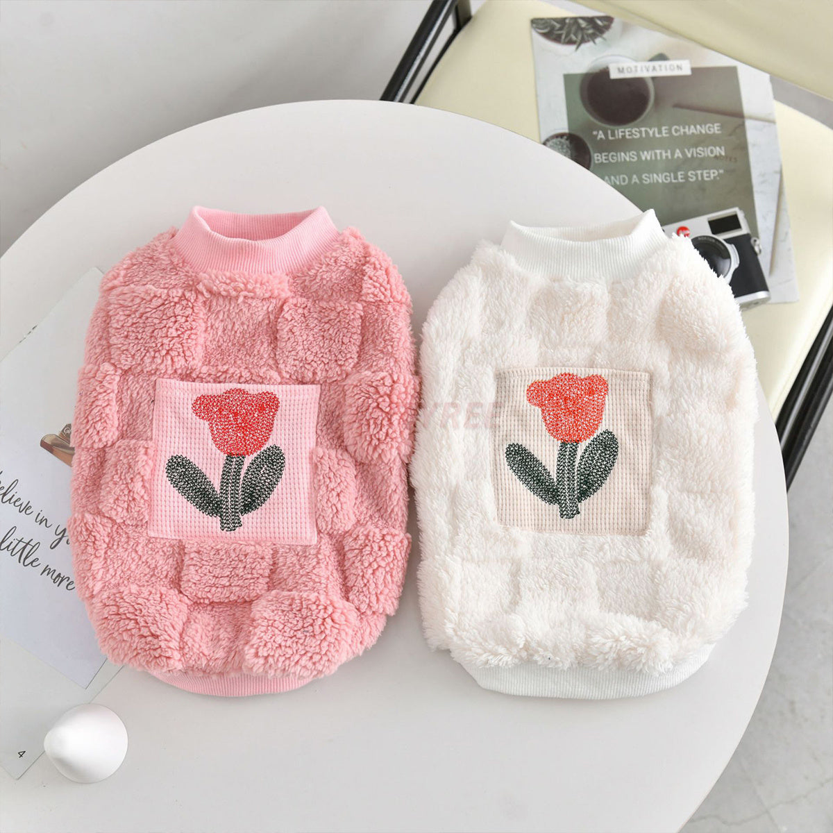 Dog Rose Embroidery Warm Vest