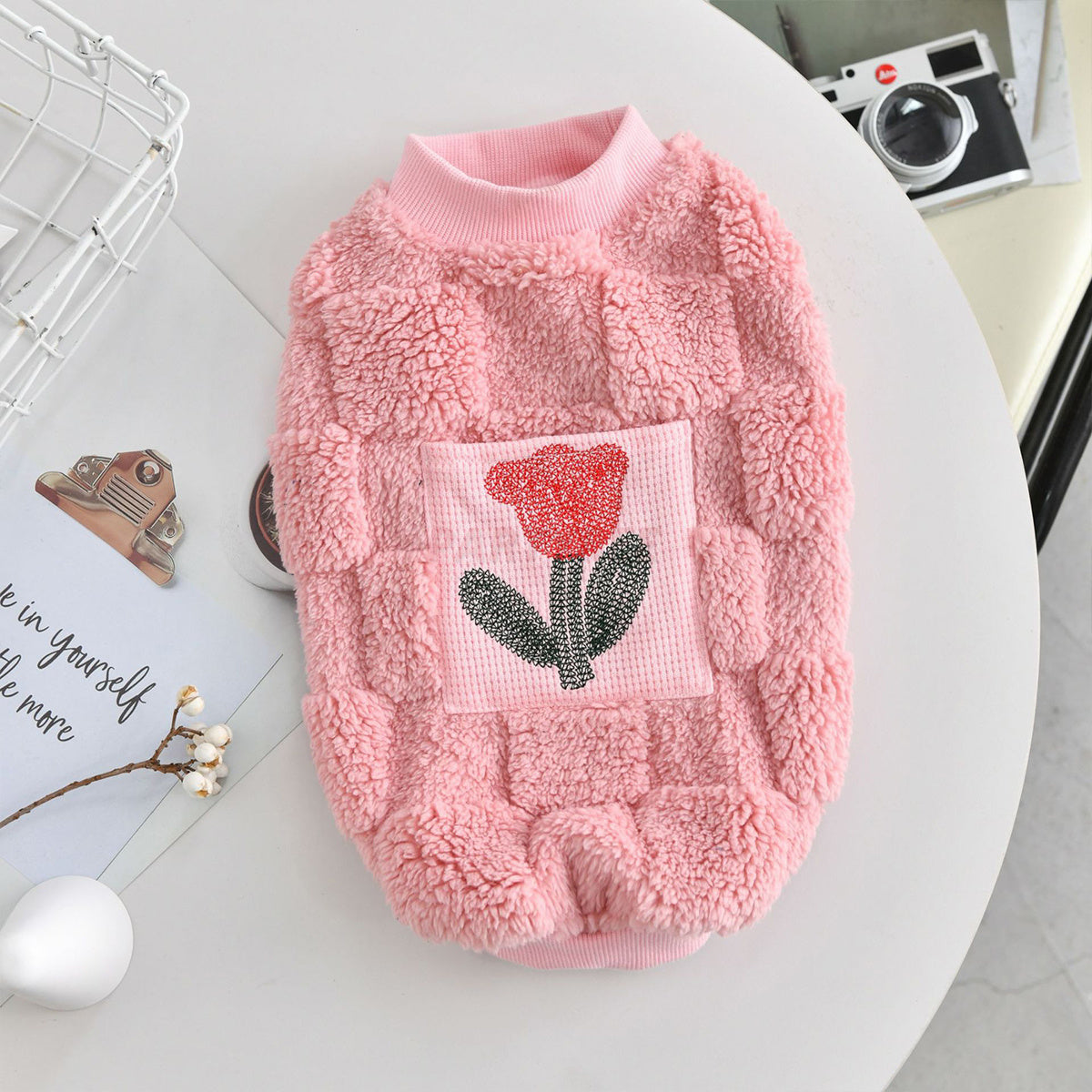 Dog Rose Embroidery Warm Vest
